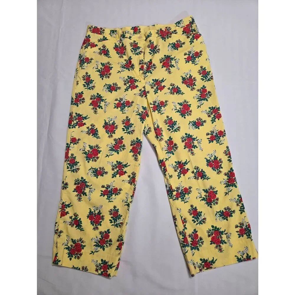 LAUREN RALPH LAUREN LRL PANTS WOMENS SIZE 12 YELLOW FLORAL ROSE COTTAGE CAPRI